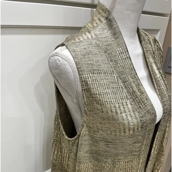 Expresso Long Gold Shine Vest with Pockets 97% Poly 3% Spandex Med or Large - Picture 9 of 16